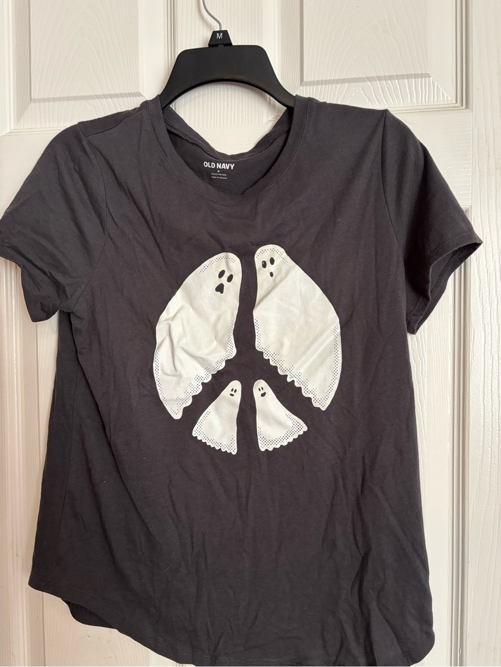 Old Navy Black Short-Sleeve Tee with White Ghost Peace Graphic